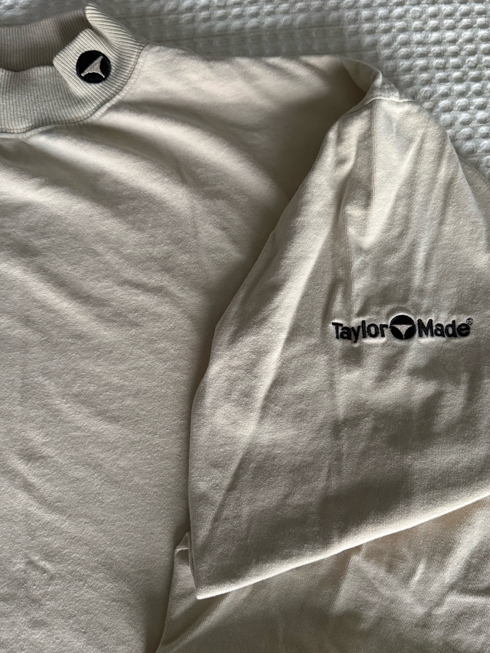 Vintage 90s TaylorMade Cream Mock Neck Long Sleeve Golf Top rare logo